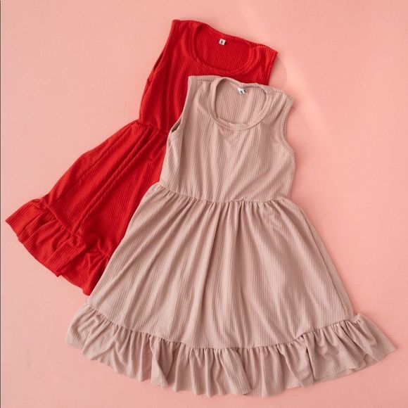 💖Handmade Girls Ribbed Tank Ruffle Dress PINK